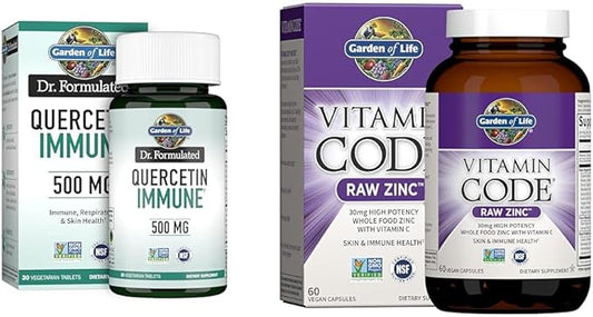 Garden of Life Quercetin Immune Support with Zinc Supplements - 30 Tablets & 30mg Zinc with Vitamin C - Immune & Skin Health