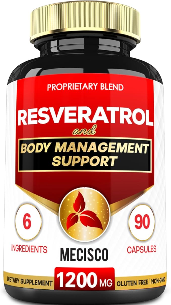 Trans Resveratrol Supplement with Grape Seed, Milk Thistle, and More - Resveratrol 1000mg Organic - 6 Herbal Supports for Immune System, Heart Health, Body Management & Joint Health - 90 Capsules