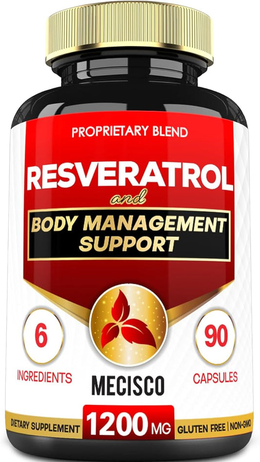 Trans Resveratrol Supplement with Grape Seed, Milk Thistle, and More - Resveratrol 1000mg Organic - 6 Herbal Supports for Immune System, Heart Health, Body Management & Joint Health - 90 Capsules