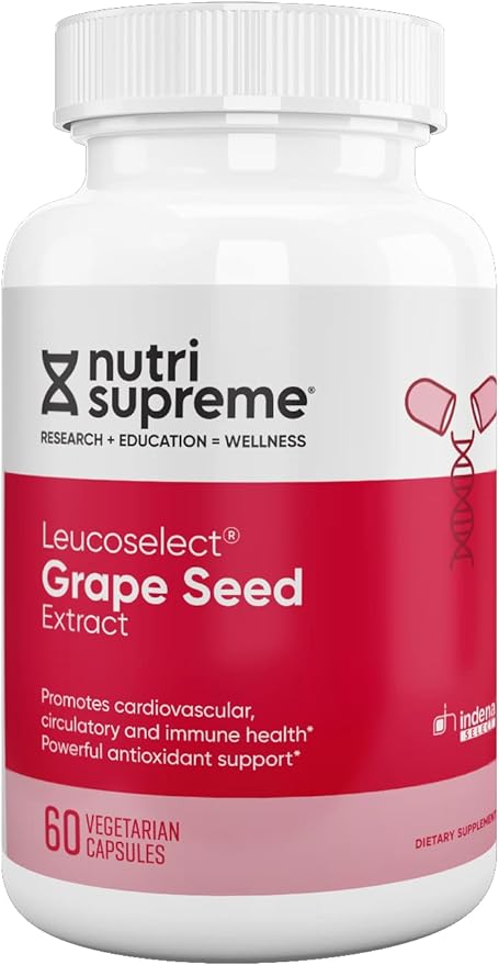 Nutri Supreme Grapeseed Extract Leucoselect, Polyphenols for Super Antioxidant Support, Cardiovascular Health, Kosher Certified 60 Capsules