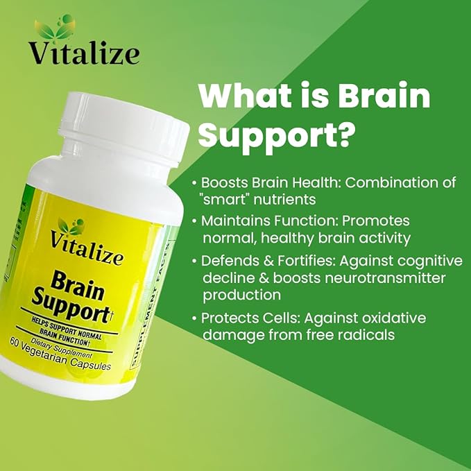 Brain Support | Brain Supplements for Memory and Focus | Helps Support Normal Brain & Cognitive Function | Contain Phosphatidylserine | Vegetarian Capsules | 60 Veggie Capsules per Bottle