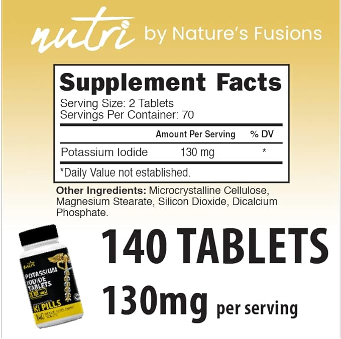 Potassium Iodide Tablets (5 Pack) 130mg - 700 Tablets EXP 10/2032 - Iodine Tablets - Potassium Iodine Pills - YODO Naciente - KI Pills - Potassium Iodine Tablets - Yoduro de Potasio - by Nutri