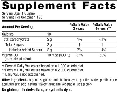 Nordic Naturals Vitamin D3 Gummies Kids, Wild Watermelon Splash - 120 Gummies - 400 IU Vitamin D3 - Bone Health, Healthy Immunity - Non-GMO, Vegetarian - 120 Servings