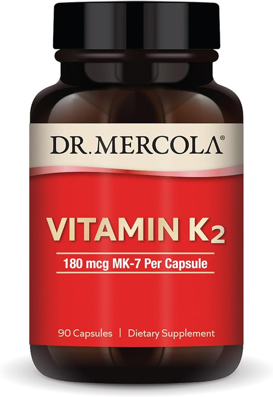 Dr. Mercola Vitamin K2, 90 Servings (90 Capsules), 180 mcg MK-7 Per Capsule, Dietary Supplement, Promotes Healthy Arterial Function, Non-GMO