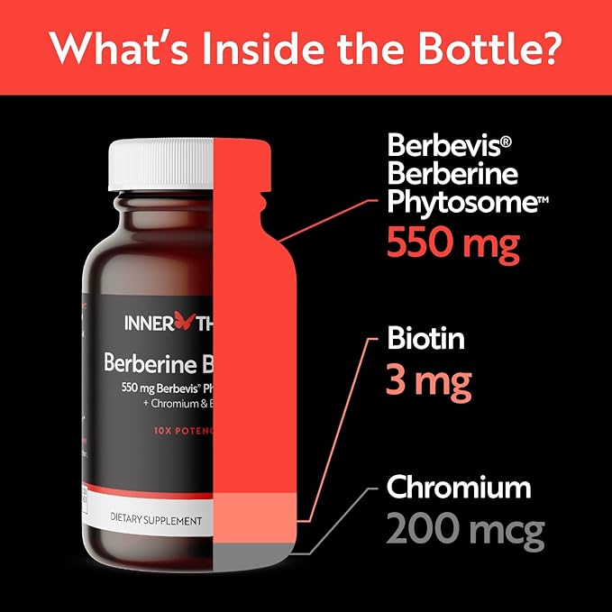 Berberine, 550 mg Berbevis Berberine Phytosome Plus Biotin and Chromium, Enhanced Absorption, Gluten-Free, Vegan, 30 Veggie Caps