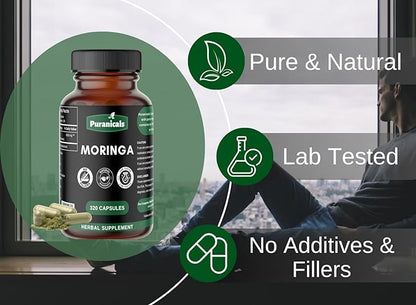 Moringa Premium 320 Capsules Boosts Immunity | Non GMO and Gluten Free | Herbal Supplement | 600 mg Per Serving | Made with Herb Moringa Leaf Powder