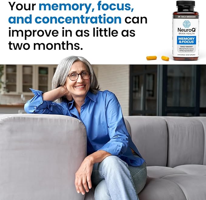 NeuroQ Memory & Focus - Boosts Cognitive Performance & Healthy Brain Function - Neuroprotective Formula by Dr. Dale Bredesen - Gotu Kola Ginkgo Phosphatidylserine Coffee Fruit & Propolis - 60 Capsules