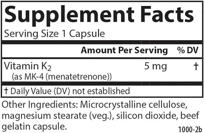 Carlson - Vitamin K2, MK-4 (Menatetrenone), Vitamin K Supplement, Bone & Heart Health, K2 Vitamin, Soy-free, 60 capsules