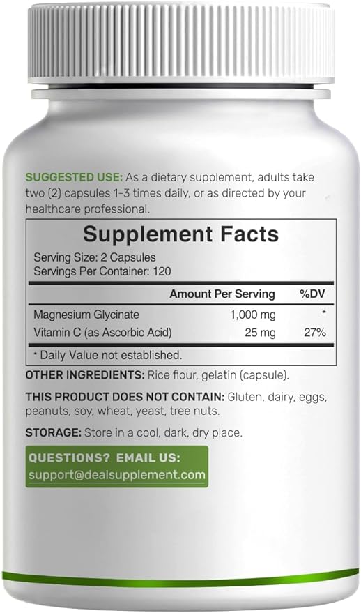 Magnesium Glycinate Plus Vitamin C – 100% Chelated for Absorption – Essential Mineral Supplement for Muscle, Mood, Sleep, & Heart Health