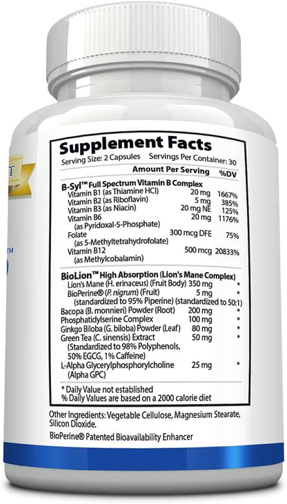 MemoryMD - 60 Capsules - Vitamin B Blend, Lion’s Mane Mushroom, Bacopa Monierri - Enhance Memory, Focus, and Learning - All Natural Supplement, Made in USA, Vegan, Non-GMO