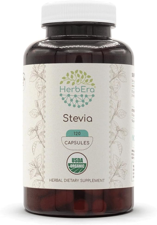 Stevia USDA Organic 120 Capsules | Natural Herbal Supplement | Certified Organic Vegetarian Capsules and Organic Stevia (Stevia Rebaudiana) Dried Leaf (120 Capsules)