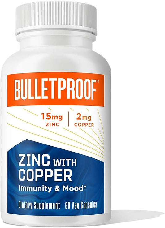 Bulletproof Zinc with Copper Capsules, 60 Count, Minerals and Antioxidant Supplement for Immunity and Mood