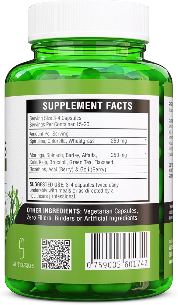 SuperGreens - Spirulina, Chlorella, Wheatgrass + More - Energy & Immune Booster