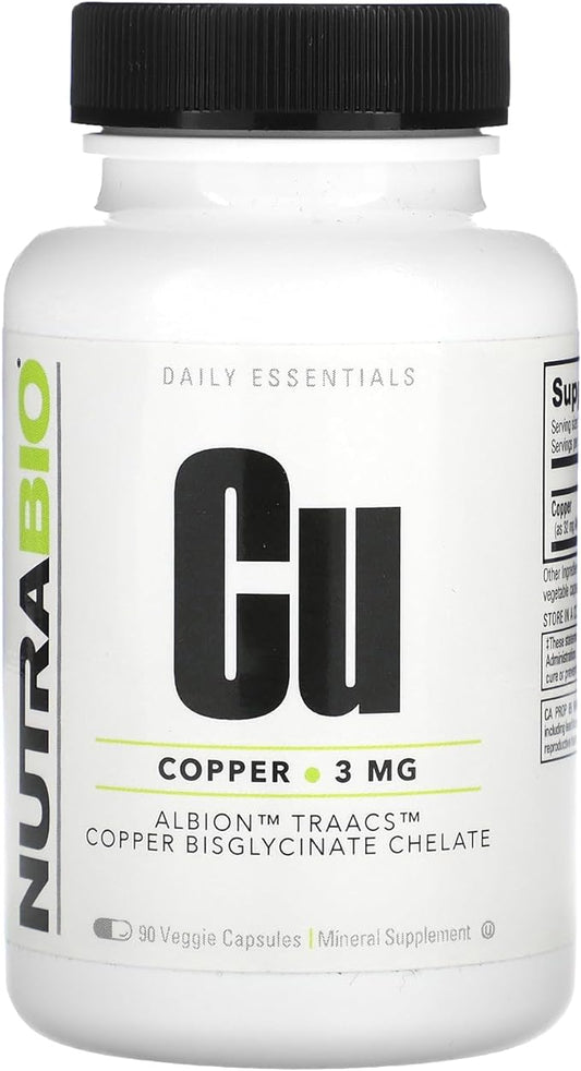 NutraBio Copper Chelate (3mg), Immune Support - 90 Capsules