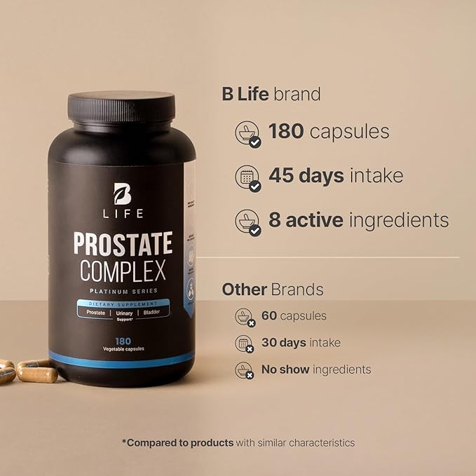 Prostate Supplement for Men 180 Caps with Saw Palmetto, Pumpkin Seeds Extract, Stinging Nettle. B Life Prostate Complex (Prostate Platinum)