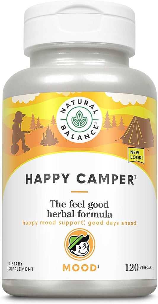 Natural Balance Happy Camper - Feel-Good Mood Support Supplement - Gotu Kola, Passion Flower, and Kava Kava Capsules - 60-Day Guarantee (120 Count)