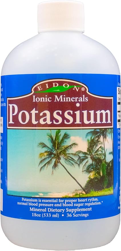 Eidon Ionic Minerals Liquid Potassium Supplement - Potassium Chloride Drops, Essential Electrolyte for Cell Function, Bioavailable Ionic Minerals, All Natural, No-Preservatives or Additives - 18 oz