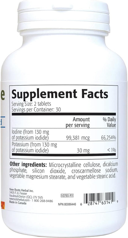 New Roots Herbal Potassium Iodide 65 mg KI Supplement | 60 Tablets for Thyroid Support | Iodine - YODO Naciente