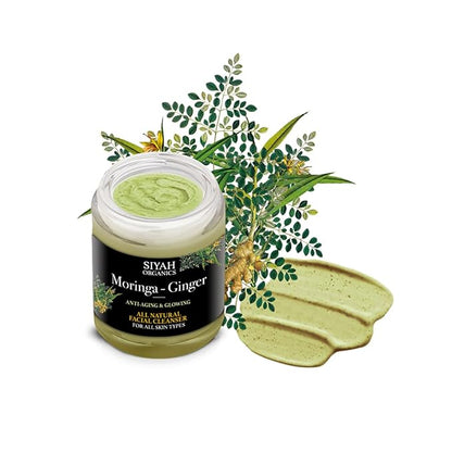 Organics Moringa & Ginger Facial Cleanser - Anti Aging & Glowing Hydrating Facial Cleanser, All-Natural Handmade Skincare Product - Gentle Face Cleanser for All Skin Types & Complexions - 4 Oz