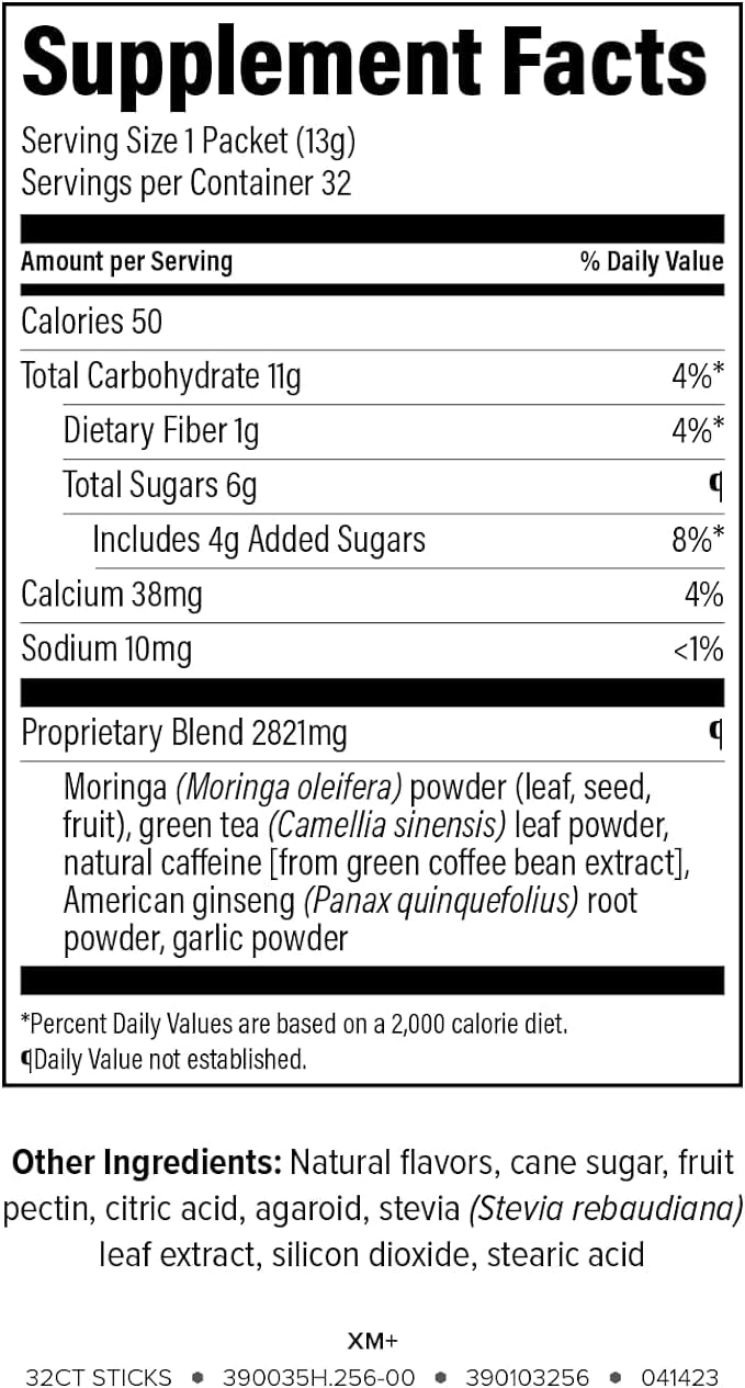 Isagenix XM+ - Moringa-Based Energy Boost Powder with Naturally Sourced Caffeine - Convenient Individual Serving Packets - 32 Servings - Fruit Flavor