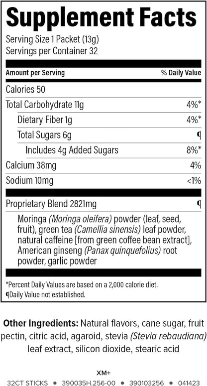 Isagenix XM+ - Moringa-Based Energy Boost Powder with Naturally Sourced Caffeine - Convenient Individual Serving Packets - 32 Servings - Fruit Flavor