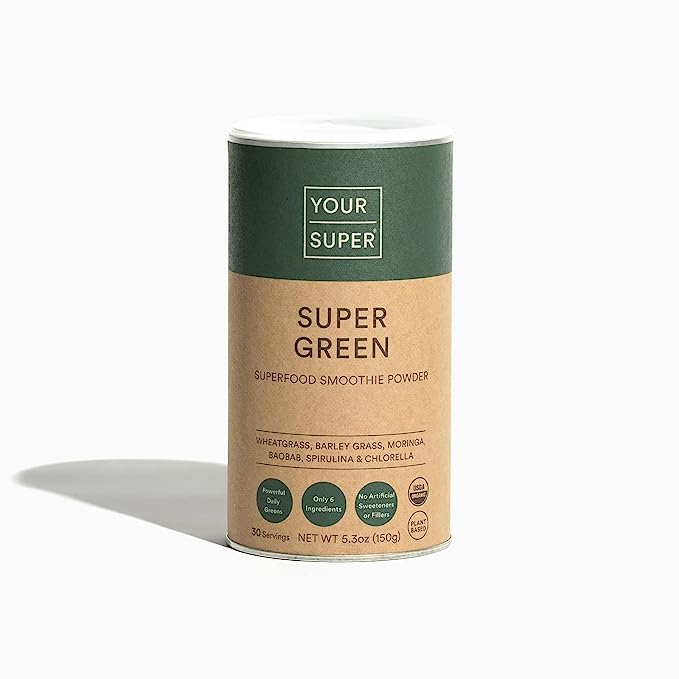 Your Super Organic Super Green Smoothie Mix – Superfood Powder for Natural Immune Support, Made with Wheatgrass, Barley Grass, Moringa, Spirulina, Chlorella & Baobab Powder (30 Servings)