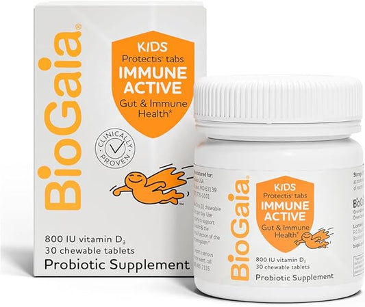 BioGaia Protectis Immune Active Kids Probiotic | Probiotic + Vitamin D | Supports Immune, Digestive & Overall Health | Kids Probiotic | Kids Immune Support | Chewable Tablets | 30 Ct