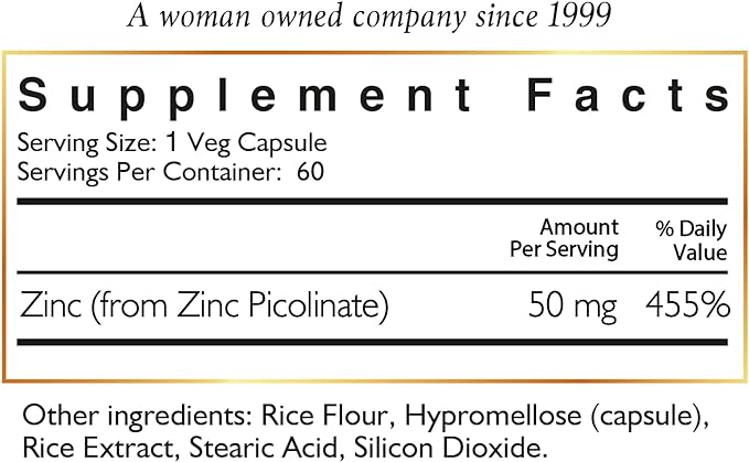 Coco March Zinc Picolinate - Immune System Aid, Beauty Ally, Bio-Available Form for High Absorption - Gluten Free, Soy Free, Dairy Free, GMO Free, Vegan - 60 Servings