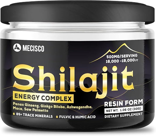 Shilajit Resin - Shilajit Pure Himalayan Organic Resin with Energy Complex - Panax Ginseng Root, Ginkgo Biloba Leaf & More - Support Immune System, Brain Health & Strength - 30G for 60 Days