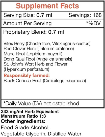 Menopause Secret Alcohol-Free, Glycerite Black Cohosh, Vitex, Red Clover, Maca, Dong Quai, St. John's Wort. Tincture, Herbal Extract Hormone Balance Formula 4 OZ