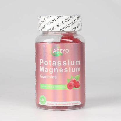 Potassium Magnesium Gummies for Adult Kids High Absorption Leg Cramps & Muscle Health Immune Health Raspberry Magnesium Gummies Chewable Gummy Supplement Vegan Non-GMO