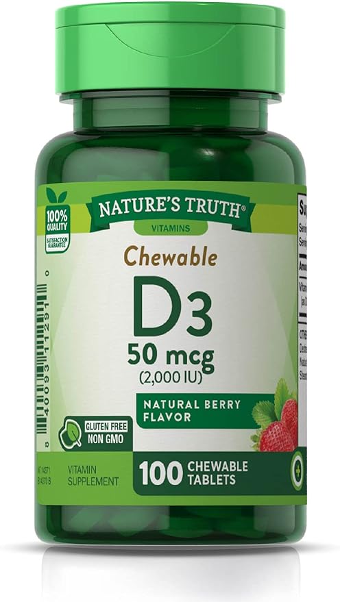 Nature's Truth Chewable Vitamin D3 2,000 IU | 100 Tablets | Berry Flavor | Vegetarian, Non-GMO, Gluten Free