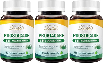 Prostate Health, 8 in 1 Exclusive Prostate Supplements for Men with Saw Palmetto 500mg, Stinging Nettle, Lycopene for Normal Urination Frequency, 180 Veggie Capsules (Pack of 3)