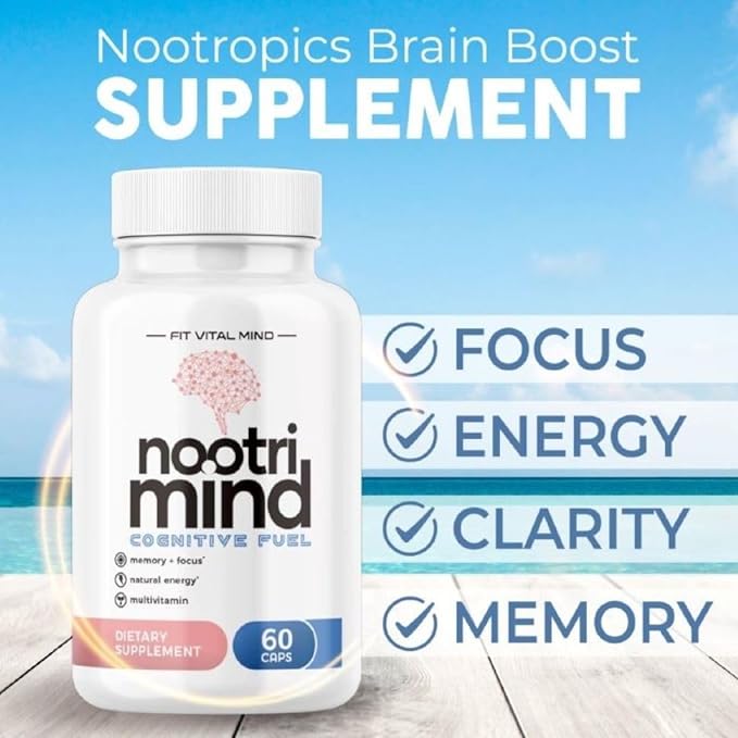 Nootropics Brain Boost Supplement - Focus and Memory Supplement for Brain Health with Vitamins DMAE, Bacopa, Phosphatidylserine - Brain Focus and Performance Blend Cognitive Enhancement, 60 Capsules