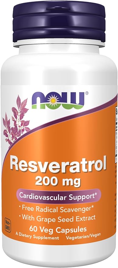 NOW Supplements, Natural Resveratrol 200 mg with Red Wine Extract, 60 Veg Capsules