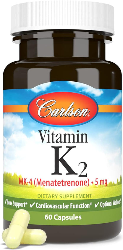 Carlson - Vitamin K2, MK-4 (Menatetrenone), Vitamin K Supplement, Bone & Heart Health, K2 Vitamin, Soy-free, 60 capsules