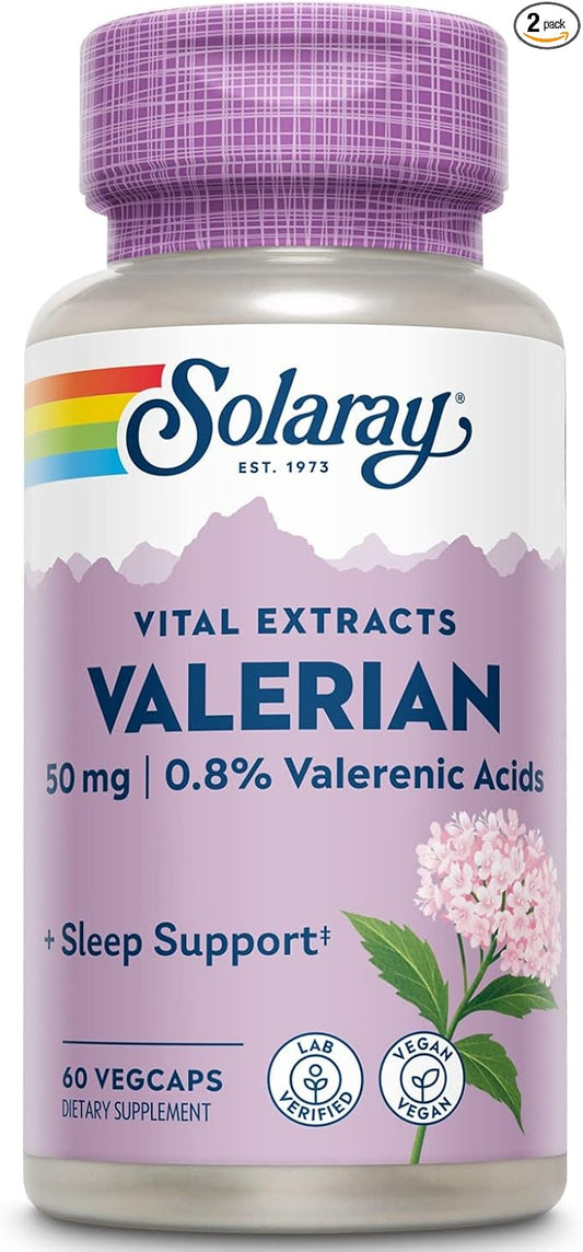 SOLARAY Valerian Root Extract 50 mg | Relaxation Support for a Healthy Sleep Cycle | 0.8% Valerenic Acids | 60 Count | Pack of 2