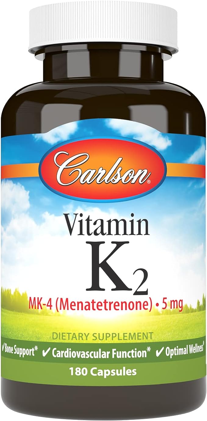 Carlson - Vitamin K2, MK-4 (Menatetrenone), Vitamin K Supplement, Bone & Heart Health, K2 Vitamin, Soy-free, Vitamin K-2, K2 Vitamins, 180 Capsules