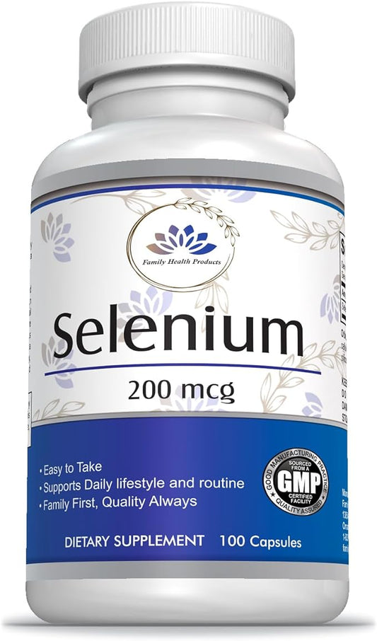 Selenium 200mcg - 100 Vegan Capsules - Pure (L-Selenomethionine) Supplement Non-GMO, Gluten-Free by Family Health Products