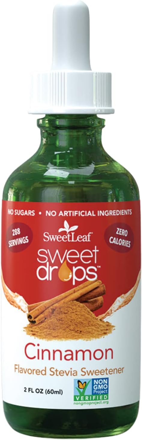 SweetLeaf Stevia Liquid Sweet Drops - Cinnamon Flavored Drops, Stevia Liquid Sweetener, Zero-Calorie, Sugar-Free Syrup Alternative for Keto Coffee, Baking, Shakes, 2 Ounce (Pack of 1)