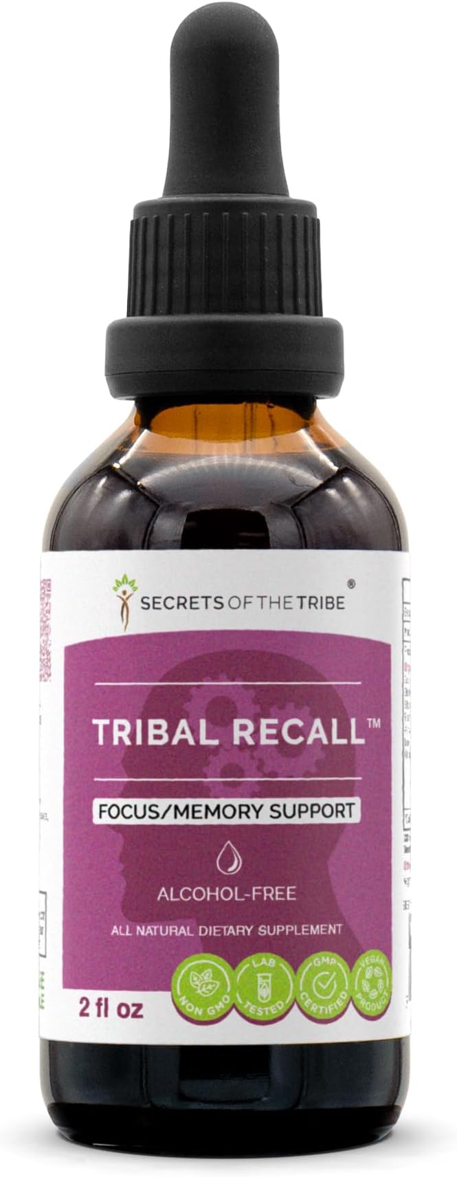 Tribal Recall Alcohol-FREE Extract, High-Potency Herbal Drops, Tincture made from Gotu Kola, Eleuthero Siberian Ginseng, Rosemary, Ashwagandha, Lemon Balm, Ginkgo Biloba. Focus/Memory Support 2 oz