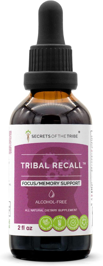 Tribal Recall Alcohol-FREE Extract, High-Potency Herbal Drops, Tincture made from Gotu Kola, Eleuthero Siberian Ginseng, Rosemary, Ashwagandha, Lemon Balm, Ginkgo Biloba. Focus/Memory Support 2 oz