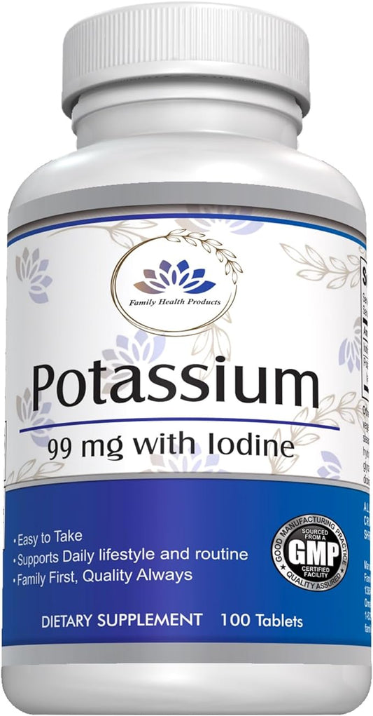 Potassium with Iodine - Iodine and Potassium Mineral Supplement for Women and Men - Vegan, Non- GMO, Sodium and Gluten Free Tablets, 100 Count