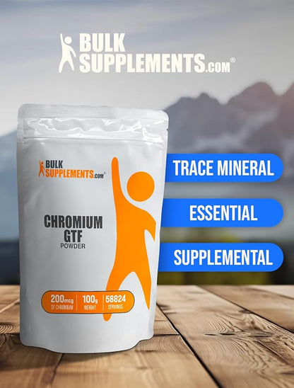 BulkSupplements.com Chromium GTF Powder, Chromium Polynicotinate - GTF Chromium 200mcg, Chromium Supplements - Yeast Free, 200mcg of Chromium, 1.7mg per Serving, 100g (3.5 oz) (Pack of 1)