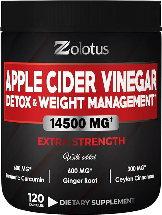 16 In 1 Apple Cider Vinegar Capsules, Equivalent to 14500mg, with Turmeric, Cinnamon, Milk Thistle, Garcinia Cambogia, Quercetin, Best Supplement for Keto, Detox & Weight Management (120 Capsules)