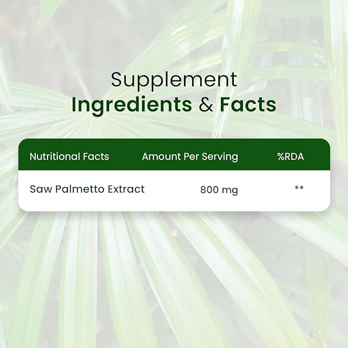 Organics Saw Palmetto Extract 800mg Supplement for Hair Growth | Support Prostate Health & Urinary Function | Good for Mens and Womens - 60 Veg Capsules