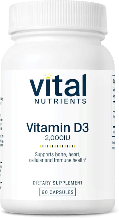 Vital Nutrients Vitamin D 2000 IU | Vitamin D3 Supplement | Healthy Bones, Teeth, Muscles*| Cellular & Immune Function | Calcium Absorption | Gluten, Dairy and Soy Free | 90 Capsules