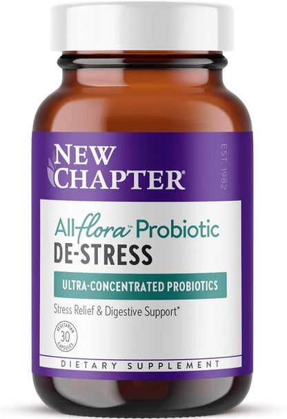 New Chapter All-Flora™ Probiotic De-Stress Formula with Clinical-Strength Ashwagandha - Dual-Action Probiotics for Digestive Health + Herbal Stress Relief Supplement*, 30 ct