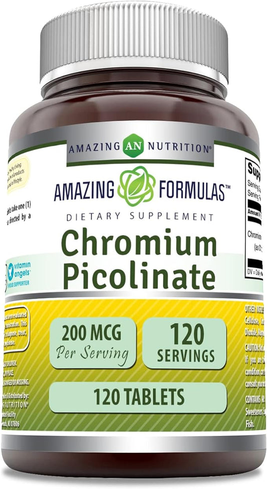 Amazing Formulas Chromium Picolinate Supplement | 200 Mcg Per Serving | Tablets | Non-GMO | Gluten Free | Made in USA (120 Count)