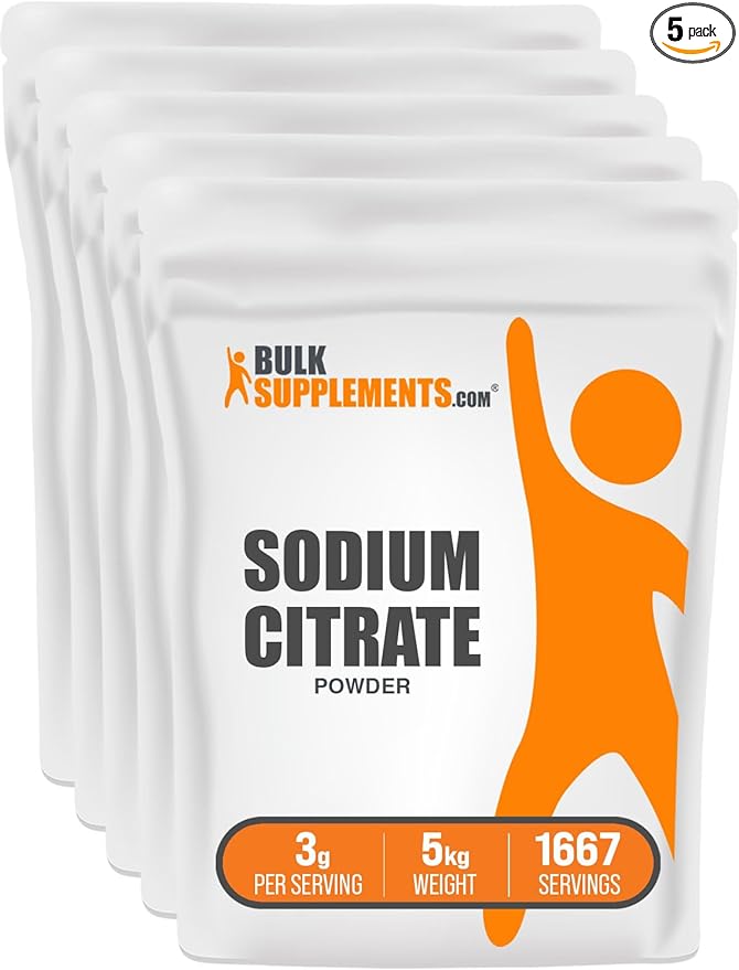 BulkSupplements.com Sodium Citrate Powder - Sodium Citrate Food Grade, Sodium Supplement - Emulsifier, Flavor Enhancer - Gluten Free, 3g per Serving, 5kg (11 lbs) (Pack of 5)